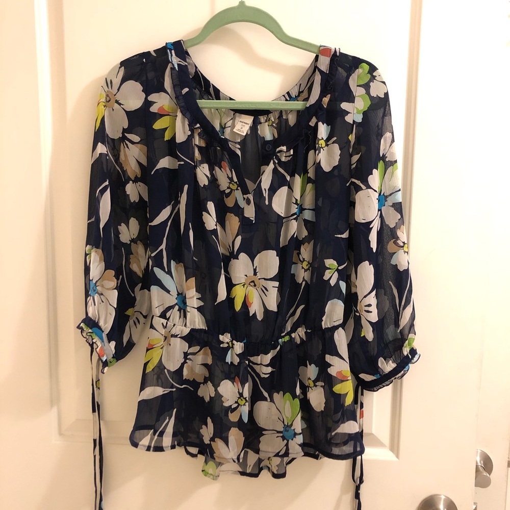 3/4 sleeve flower print chiffon top